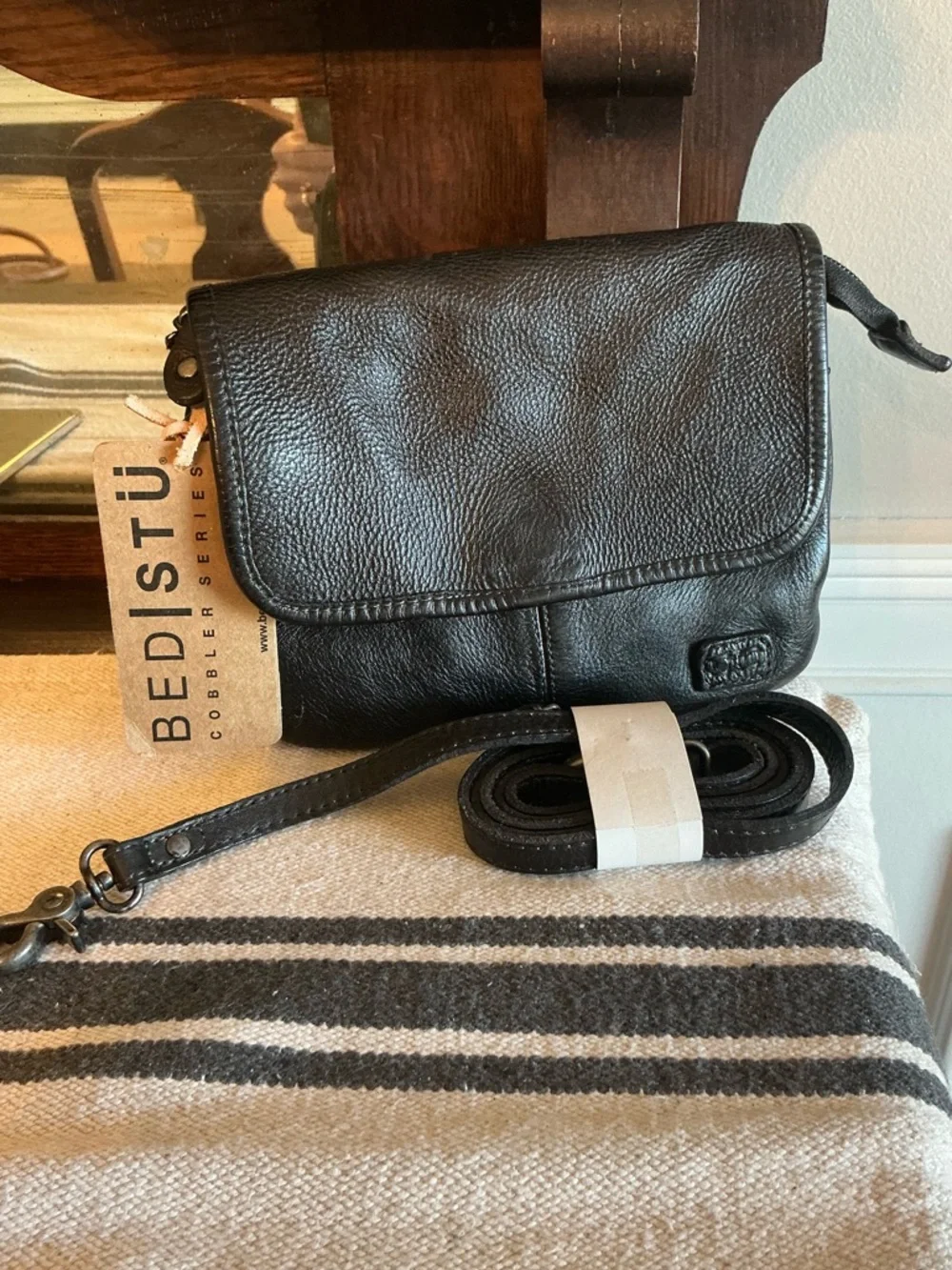 NWT Bed Stu Leather Ziggy Clutch Crossbody Belt Bag Black DD Retail $185